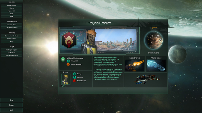 Stellaris’ empire creation suite is fantastic, letting you customise everything from your flag to your city appearance.